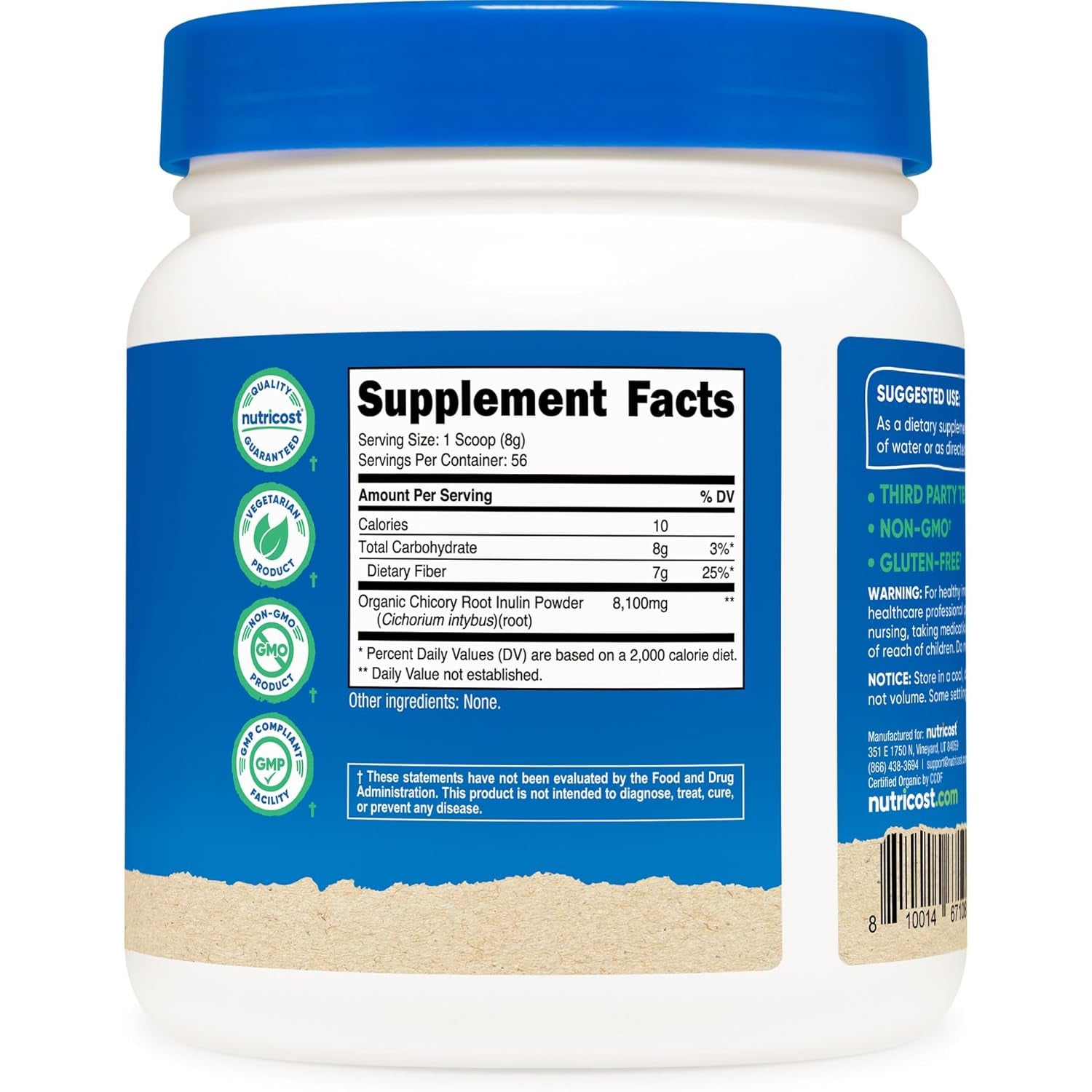 Nutricost Organic Inulin Powder 1LB (454 Grams) 7 Grams of Fiber per Serving - from Chicory Root - Certified USDA Organic