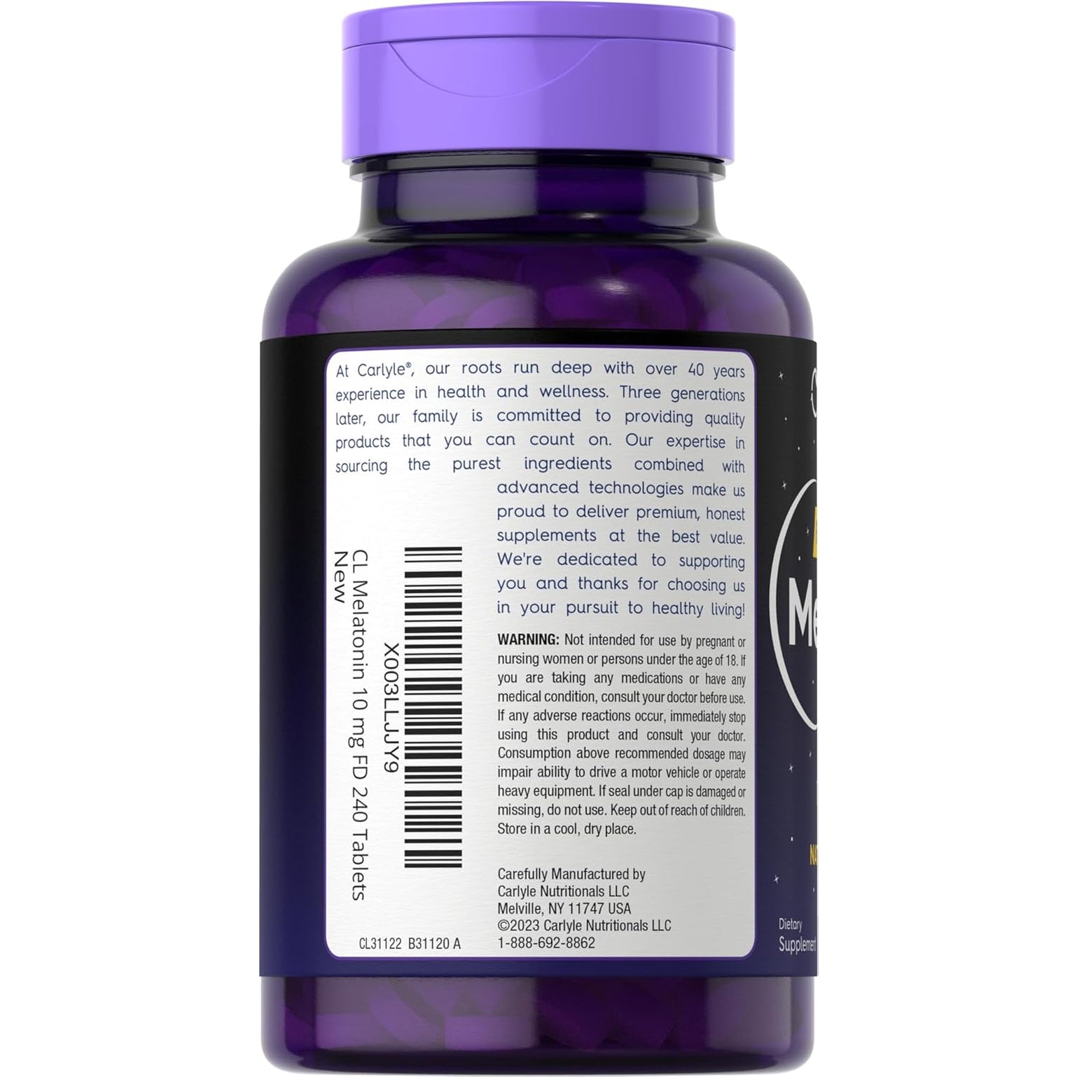 Carlyle Melatonin 10Mg Fast Dissolve Tablets | 240 Count | Berry Flavor | 100% Drug Free | Vegetarian, Non-Gmo, Gluten Free Supplement