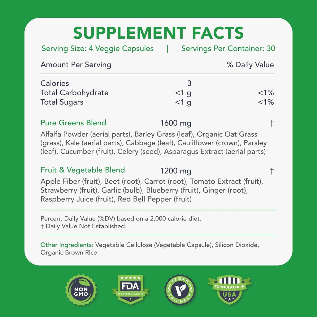Karamd Pure Nature | Greens, Fruit and Veggies Supplement | Whole Food Multivitamin & Antioxidants |20 Fruits & Vegetables Supplement for Energy & Digestion |Gluten Free & Vegan Friendly (30 Servings)