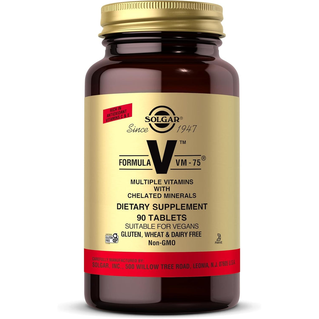 Solgar Formula VM-75, 90 Tablets - Multivitamin with Chelated Minerals - Vitamin A, B6, B12, C, D, E - Biotin, Magnesium, Calcium, Iron, Zinc - Vegan, Gluten Free, Dairy Free, Kosher - 90 Servings