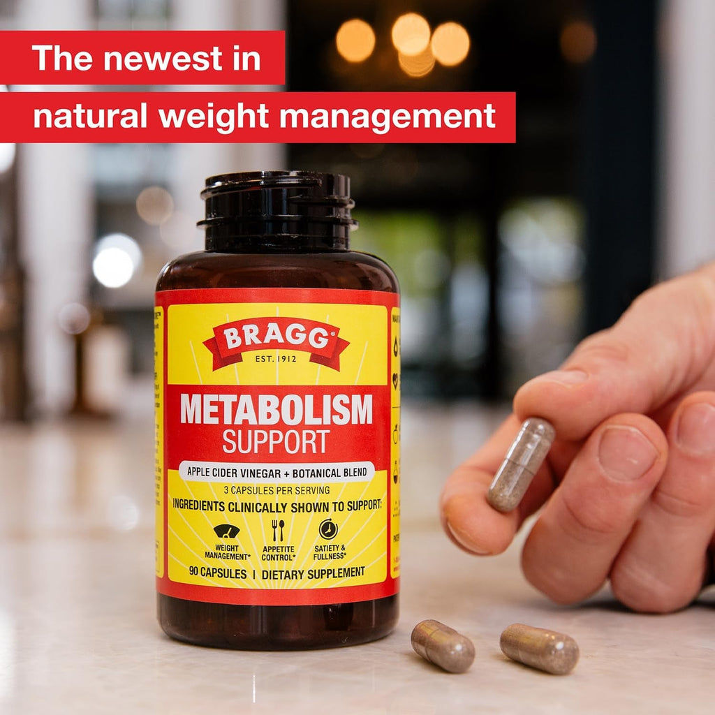 Bragg Metabolism Support Apple Cider Vinegar Capsules with Botanical Blend - 90 Capsules - Increased GLP-1 Support for Weight Management, Appetite Control, and Fullness