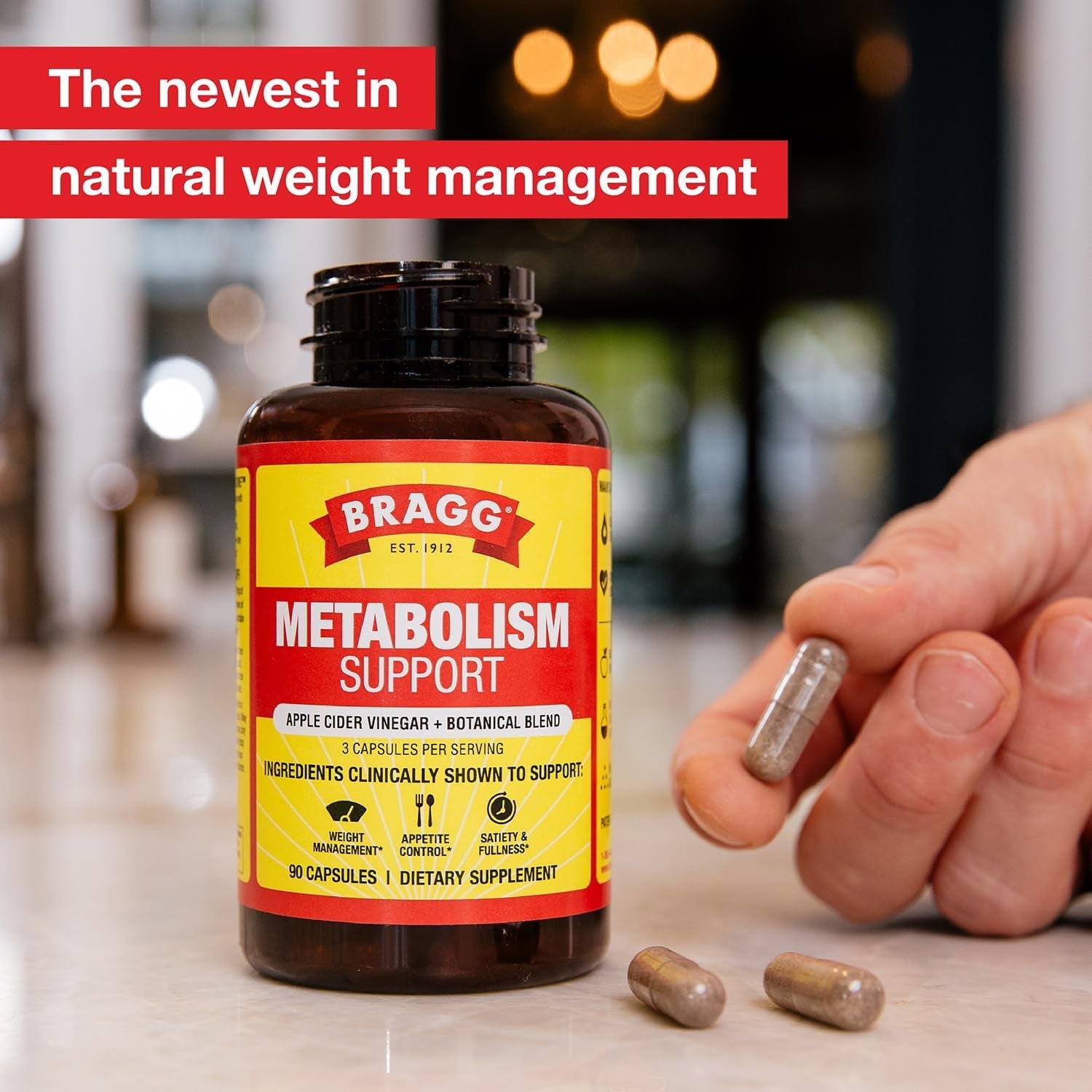 Bragg Metabolism Support Apple Cider Vinegar Capsules with Botanical Blend - 90 Capsules - Increased GLP-1 Support for Weight Management, Appetite Control, and Fullness