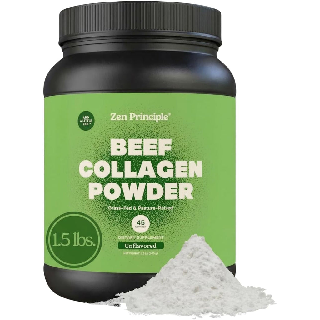 Zen Principle Grass-Fed Agglomerated Hydrolyzed Collagen Peptides 1.5 Lb. Anti-Aging Protein for Healthy Hair, Skin & Joints. Paleo Friendly, GMO and Gluten Free, Pasture-Raised Bovine.