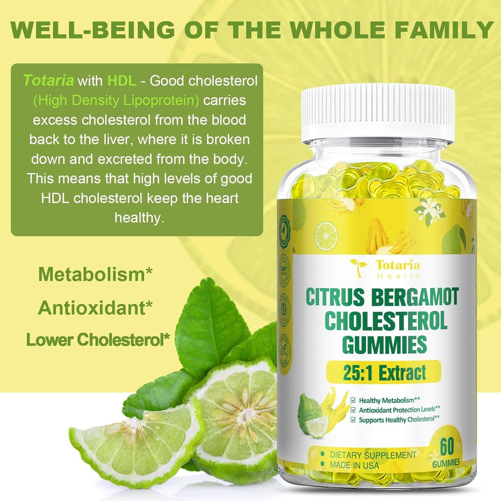 Sugar Free Citrus Bergamot Gummies - All Natural Supplements 25:1 Extract from Italian Bergamot Supplement for Healthy Anti-Aging Sugar-Free Vegan