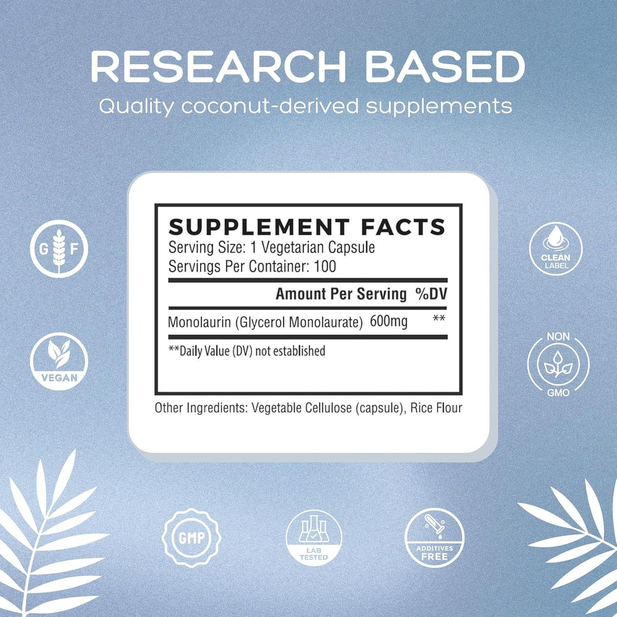 Natural Cure Labs Premium Monolaurin – 600Mg, 100 Capsules
