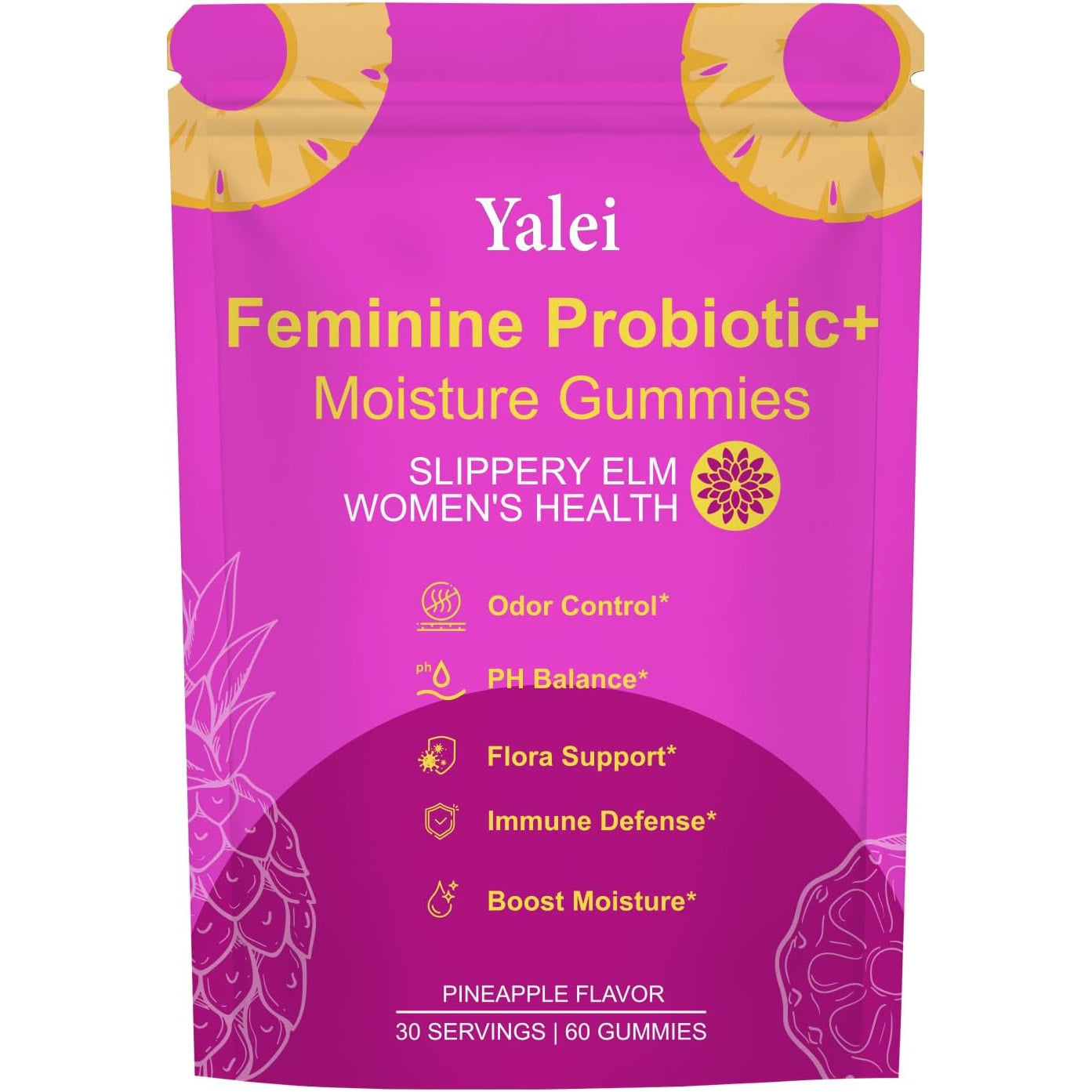 Slippery Kitty Gummies | Her Juicy Feminine Probiotics Gummies | Support Ph Balance & Digestive Health, Slippery Elm for Women | 60 Count | Pineapple Flavor