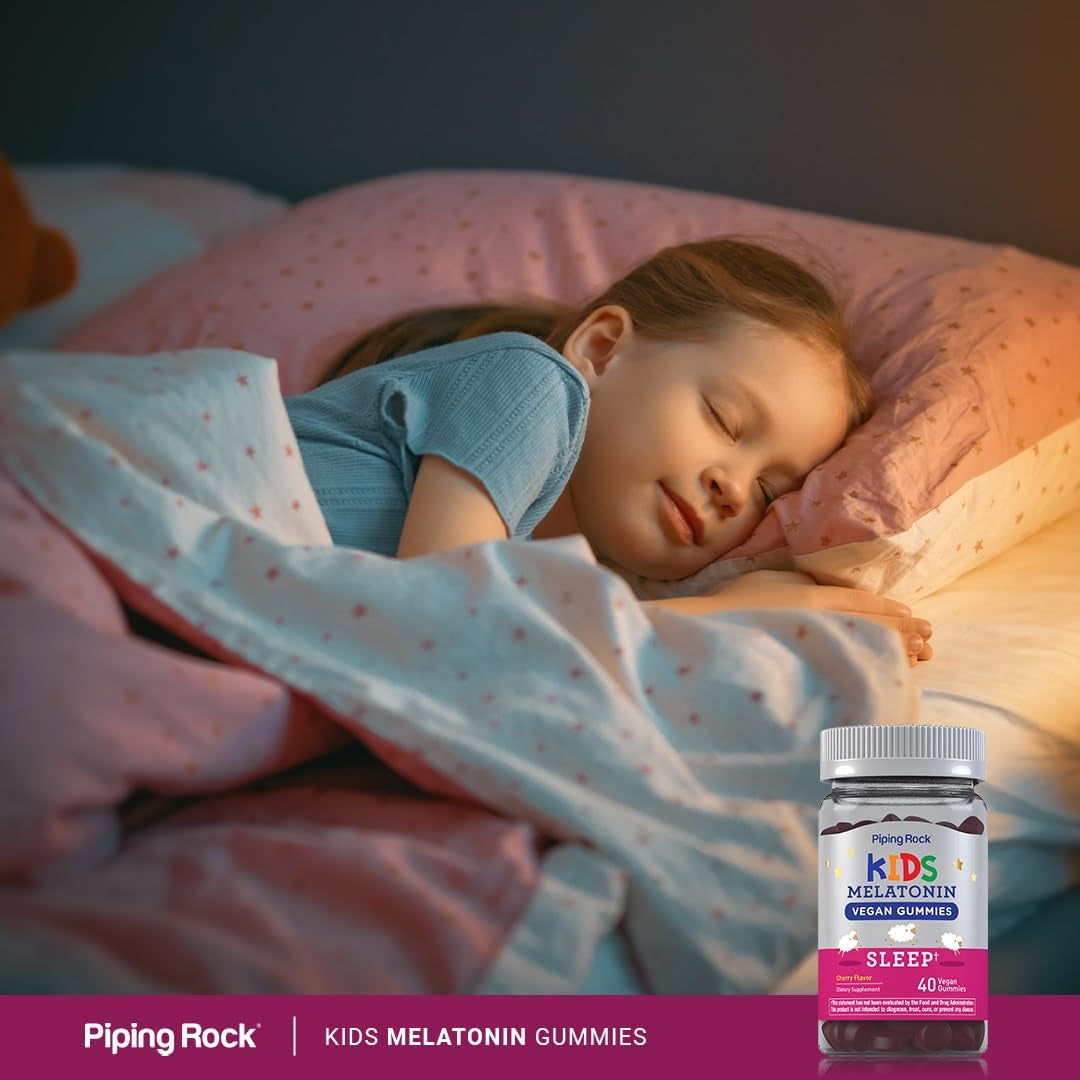 Piping Rock Kids Melatonin Gummy 1Mg | 40 Gummies | Cherry Flavor | Vegan, Non-Gmo, Gluten Free Supplement