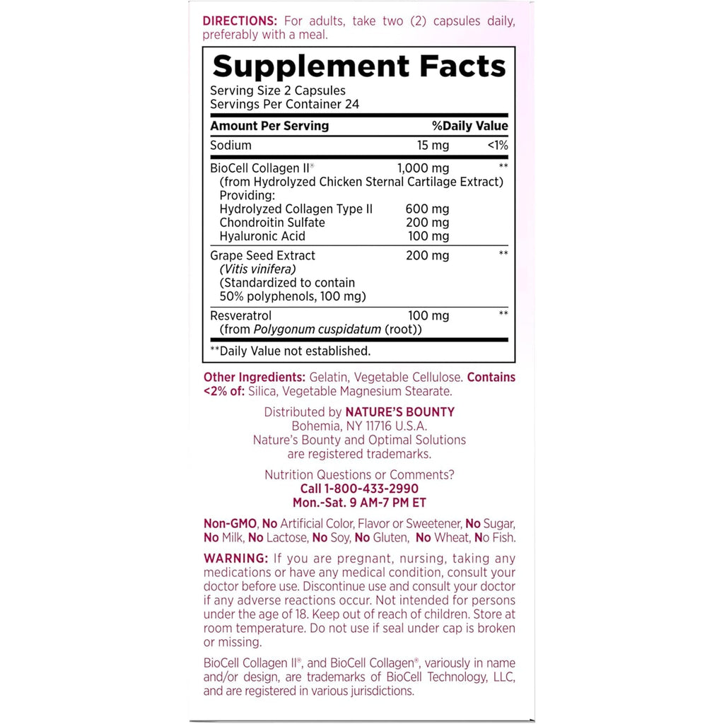 Nature’S Bounty Optimal Solutions Ultra Collagen Booster for Healthy-Aging Supplement, Resveratrol, Hyaluronic Acid – Collagen Capsules for Women, 48 Capsules