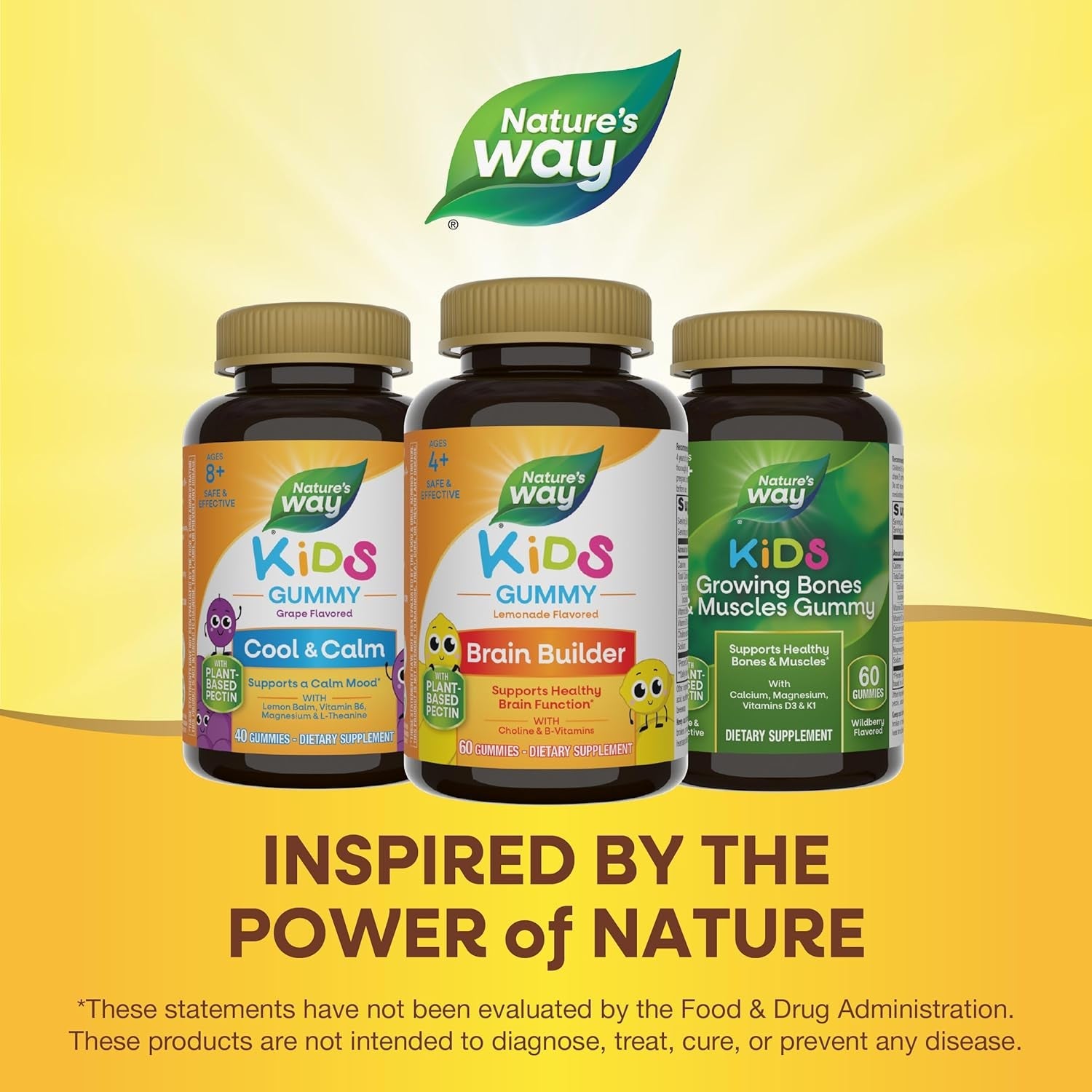 Nature'S Way Kids Brain Supplement Gummies, Supports Healthy Brain Function*, Lemonade Flavored, 60 Gummies