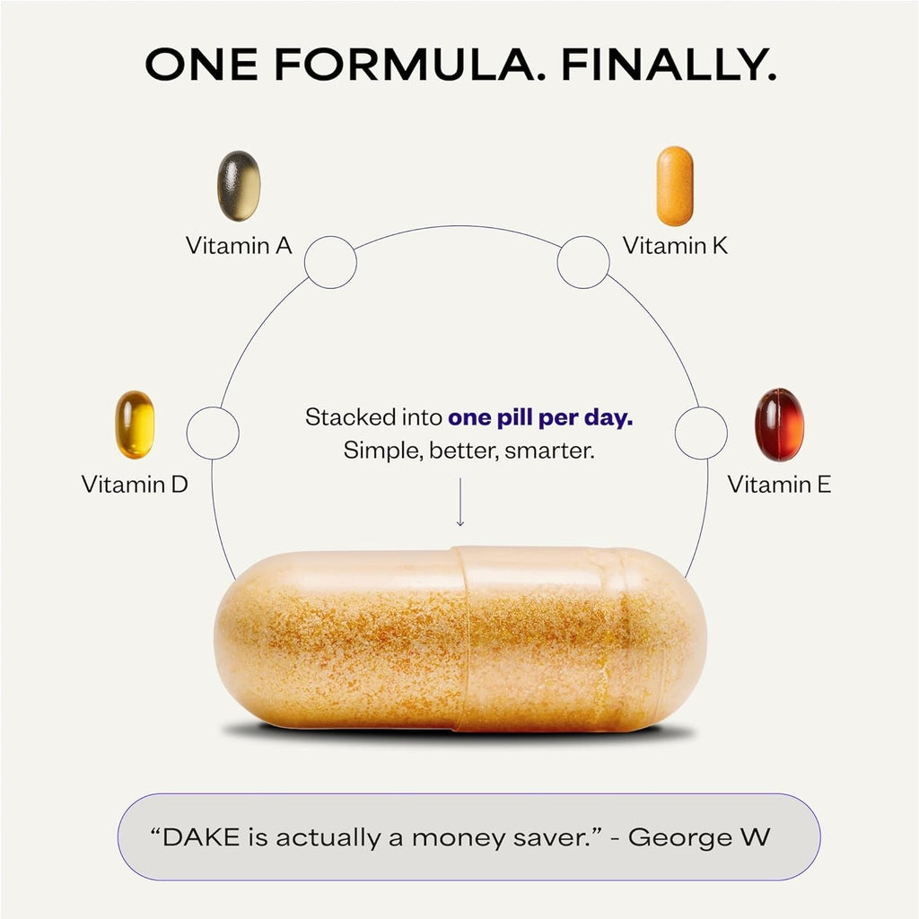 DAKE by Dave Asprey | Synergistic Blend of Essential Vitamins D-A-K-E | Vitamin D2 + K2 + a + E Supplement for Immune Support, Bone & Joint Support, & Heart Health | 60 Day Supply