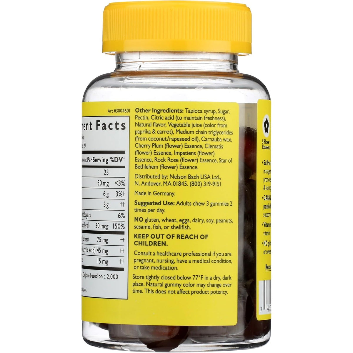 Bach Rescue plus Mood & Stress Support Gummies, Daytime Dietary Supplement with Passionflower, GABA, Saffron & Vitamin D, Natural Orange Flavor, Vegan & Gluten-Free, 60 Count