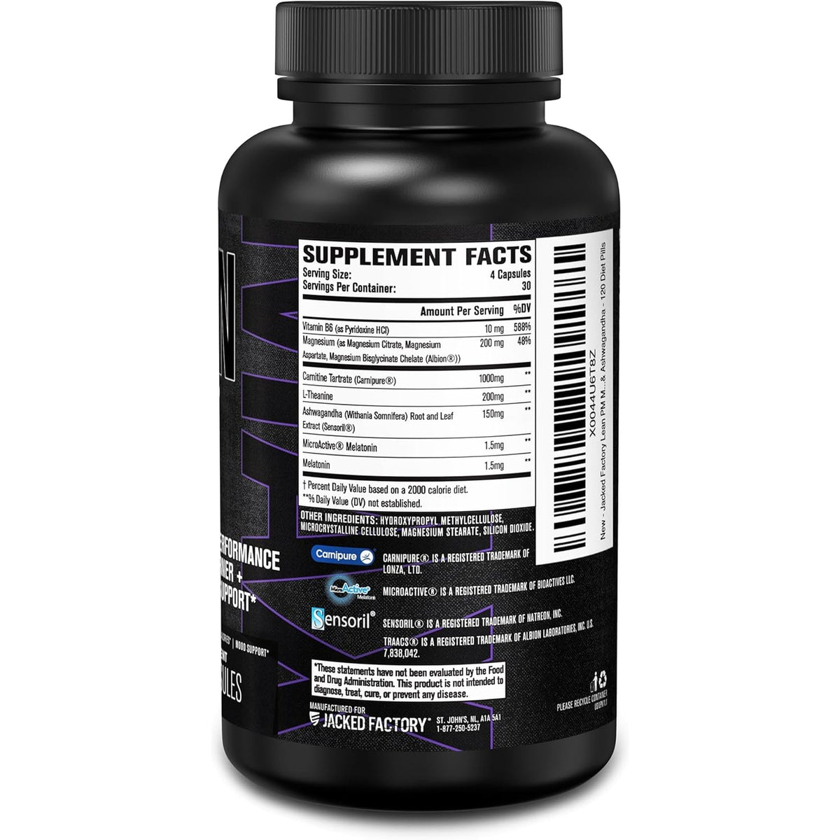 Jacked Factory Lean PM Max - High-Performance Weight Loss, Sleep Support, Fat Burner, & Appetite Suppressant for Men and Women W/Melatonin, Magnesium, Carnipure, & Ashwagandha - 120 Diet Pills