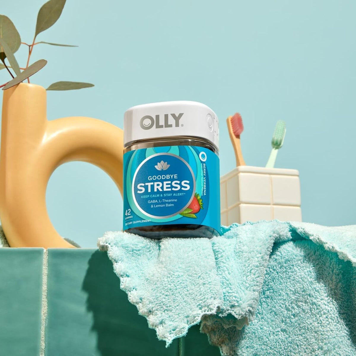 OLLY Goodbye Stress Gummy, GABA, L-Theanine, Lemon Balm, Stress Relief Supplement, Berry - 42 Count