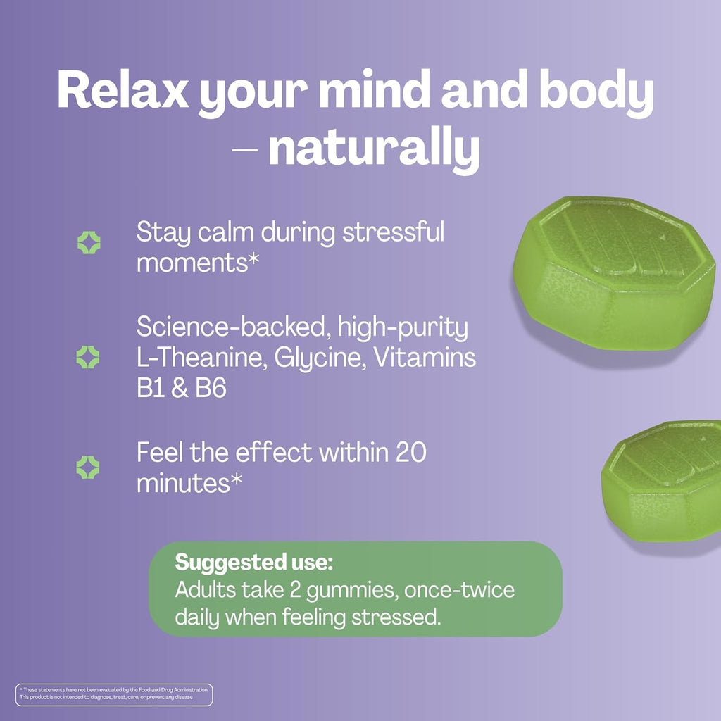 URVI® Neuro Gummies – 500Mg Glycine, 150Mg L-Theanine (High Potency), Vitamins B1 & B6 for Rest & Sleep, Relaxation, Calm Focus, Stress Relief – Caffeine- & Sugar-Free– Green Tea & Apple – 60 Count