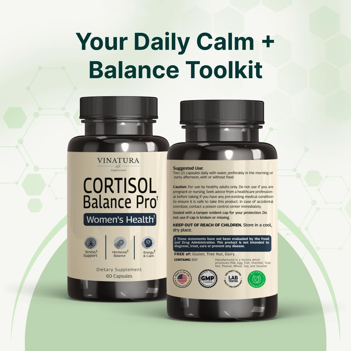 VINATURA Cortisol Supplements for Women - Cortisol Detox and Management - Adrenal Support, Stress Support, 60 Vegan Capsules
