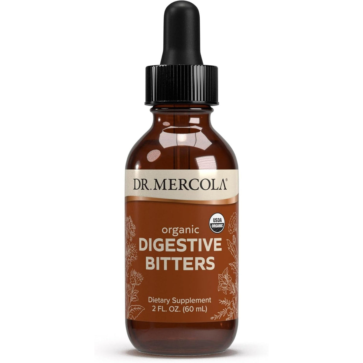Dr. Mercola Organic Digestive Bitters Liquid Drops - Digestive Health Support - Alcohol-Free Formula - Features Burdock Root, Dandelion Leaf, Fennel Seed & More - 2 Fl. Oz. (30 Servings)