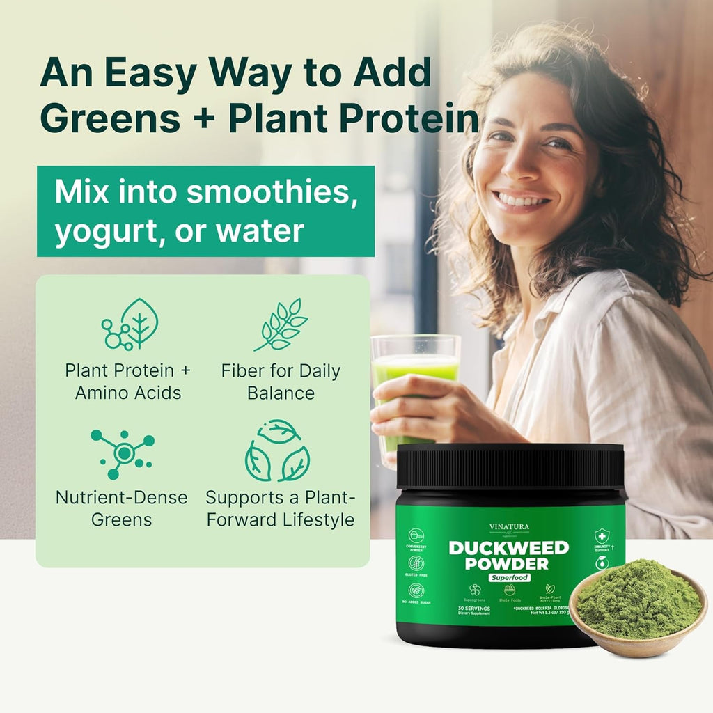 VINATURA Duckweed Powder - Duckweed Supplement, Superfood Digestive Health, Fiber-Superfood Powder of Wolffia Globosa