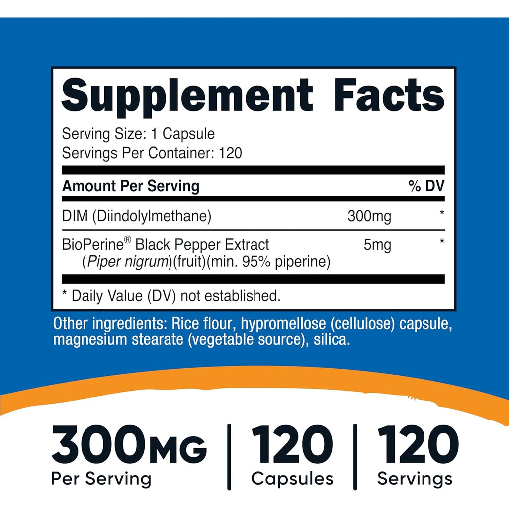 Nutricost DIM (Diindolylmethane) plus Bioperine 300Mg, 120 Vegetarian Capsules - up to 4 Month Supply, Max Strength DIM Supplement
