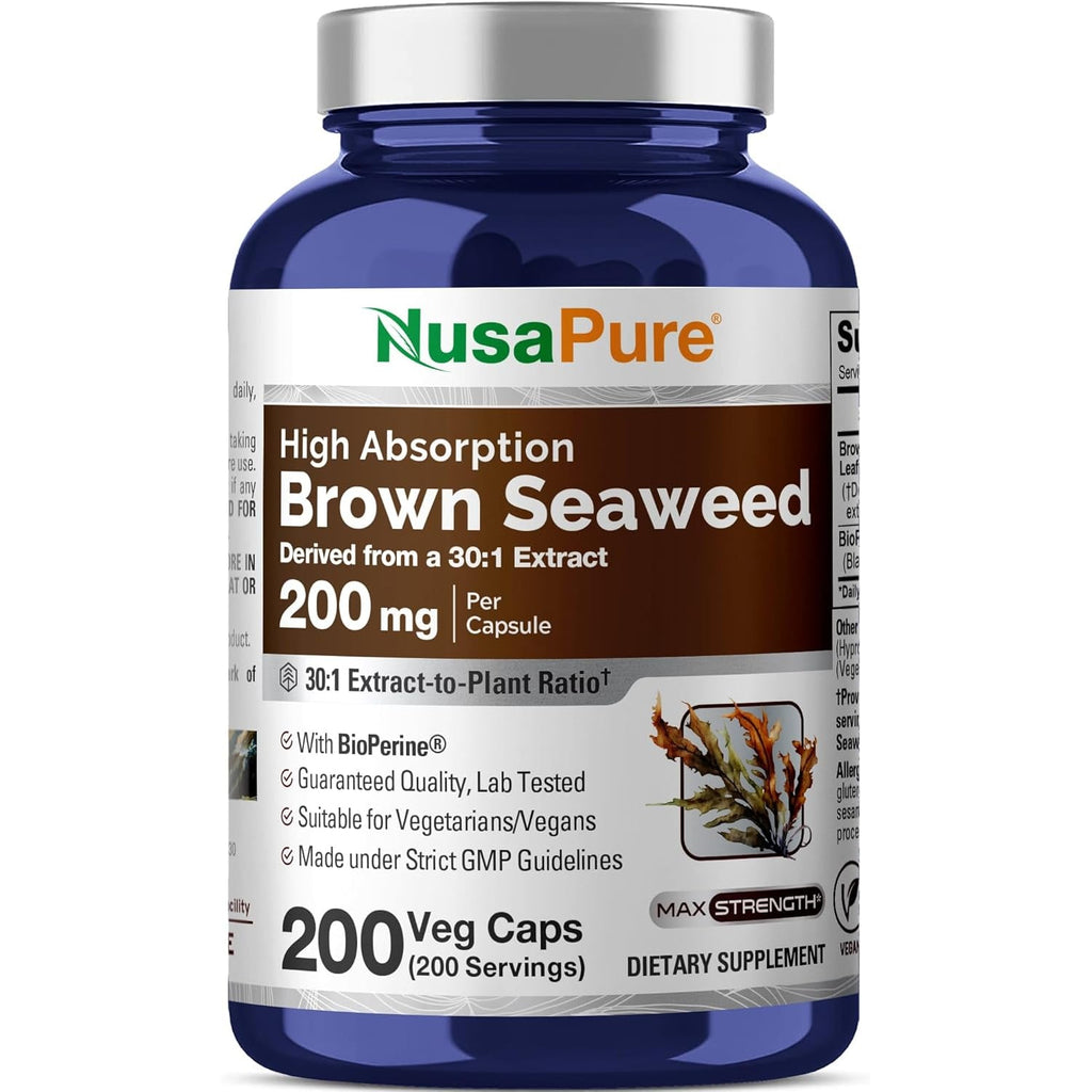 Nusapure Brown Seaweed Capsules, 200 Mg, 200 Veg Capsules (Non-Gmo, Vegan)