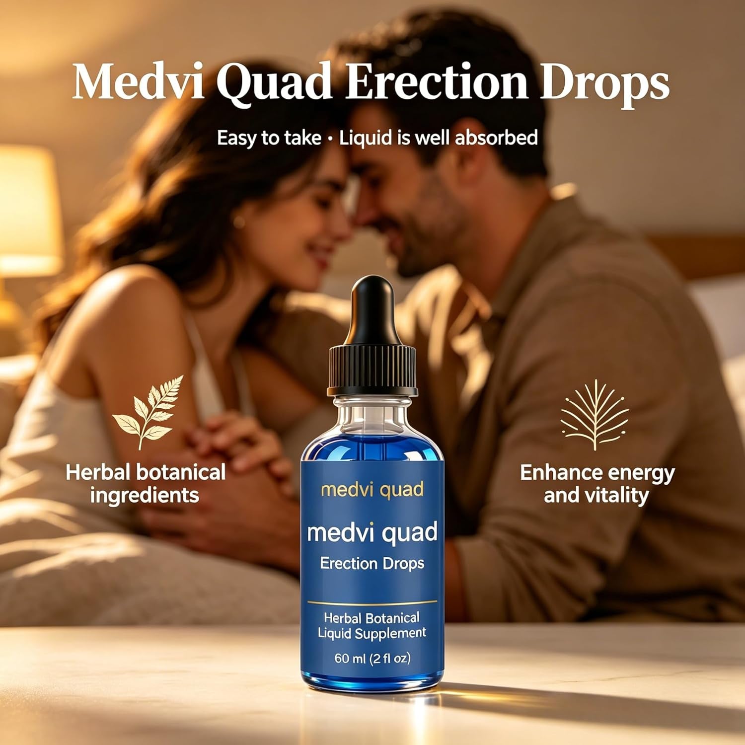 Erection Drops, Herbal Liquid Supplement with Macagun, Ginseng and Other Formula, Quick Absorption, Daily Energy & Performance Suppor, 60Ml
