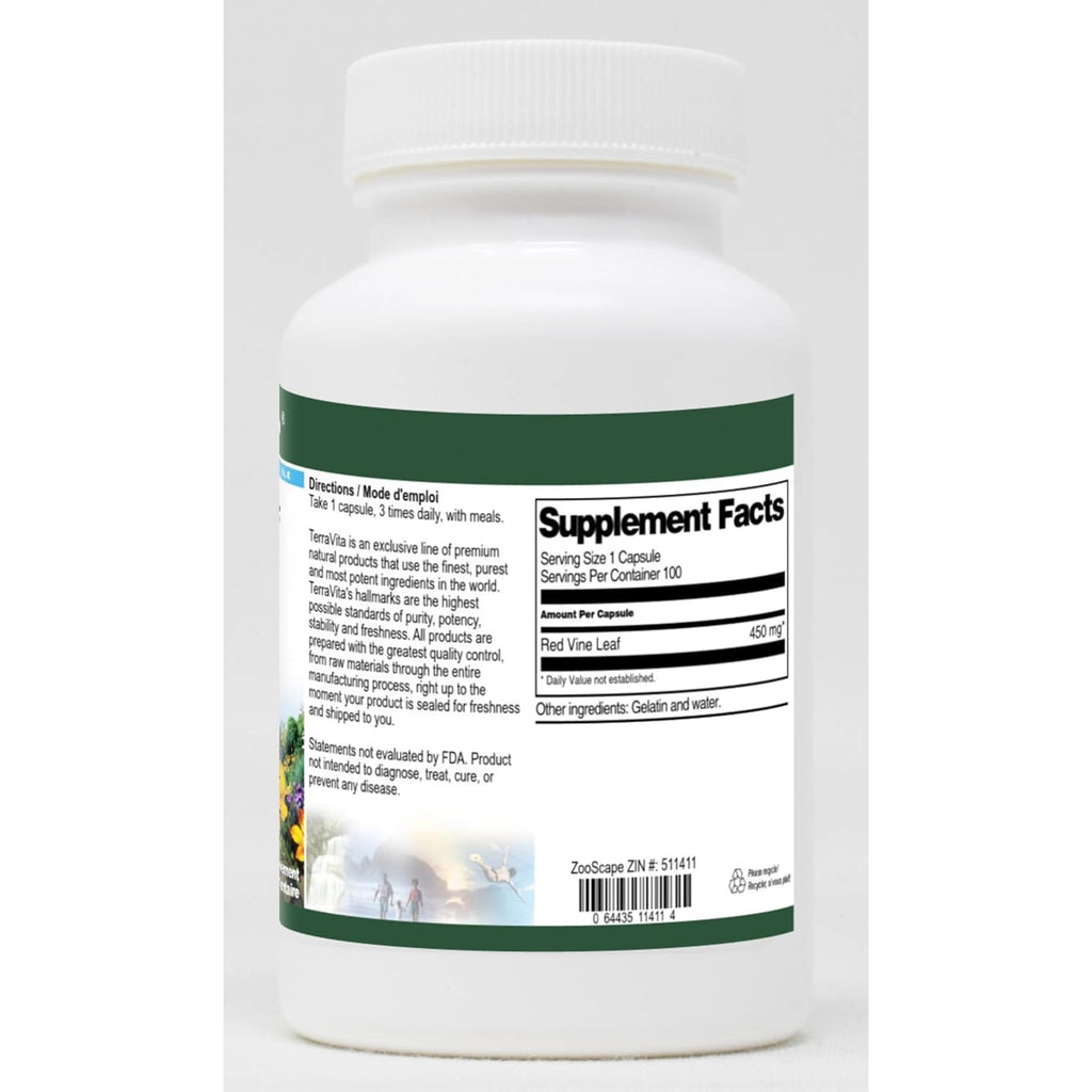 Terravita Red Vine Leaf (Vitis Vinifera) - 450 Mg (100 Capsules, ZIN: 511411)