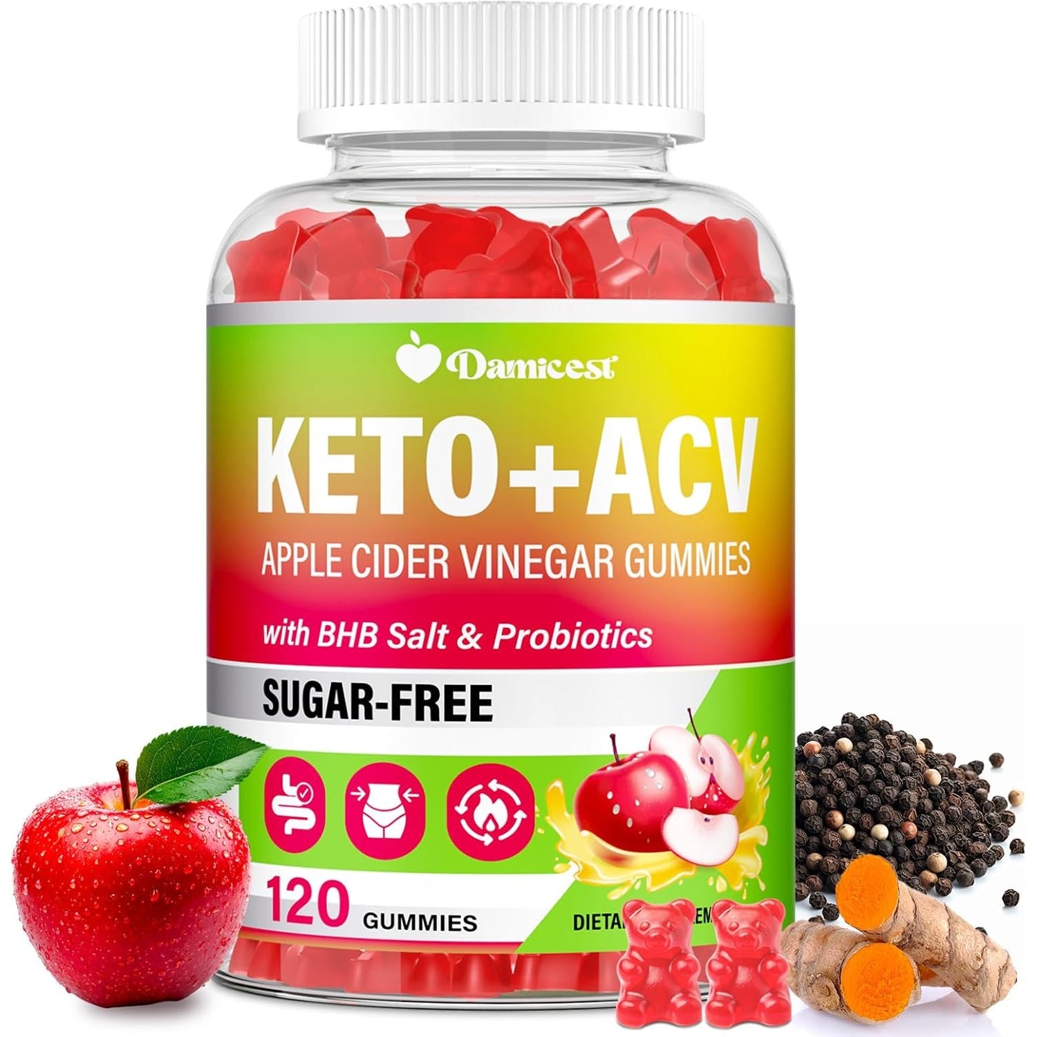 Apple Cider Vinegar Gummies, Keto ACV Gummies with the Mother, Advanced Formula with Probiotics, Vitamin B12 & Keto Blend, ACV for Cleanse & Detox, Metabolism, Digestion & Gut- Sugar Free, 120 Counts
