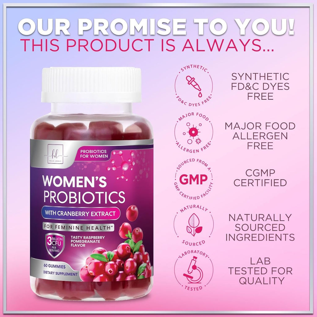 Probiotics for Women Gummies with Cranberry - 6 Premium Strains for PH Balance - Women Probiotics for Digestive Health, Vaginal & Immune Support, Women'S Probiotic Feminine Health Gummy - 60 Gummies