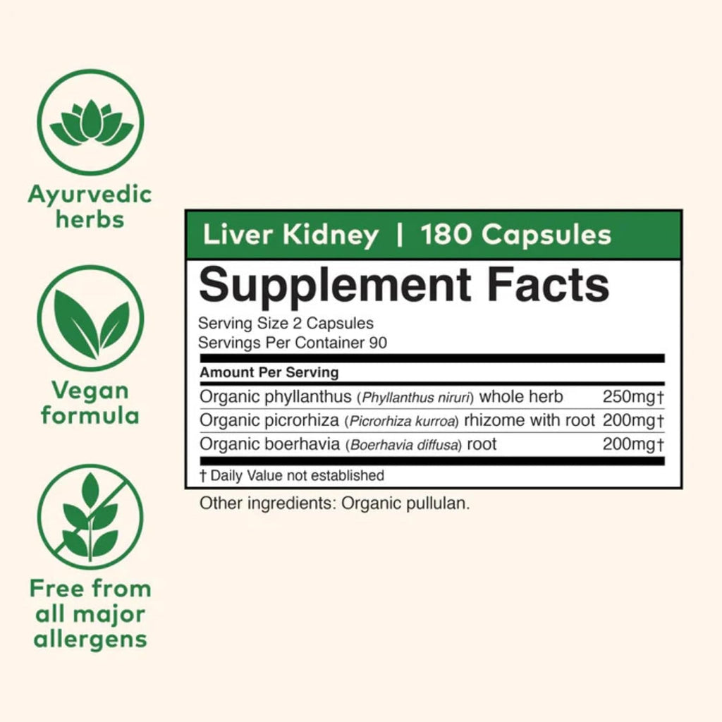 ORGANIC INDIA Liver Kidney Herbal Supplement - Detoxify & Rejuvenate, Supports Healthy Liver & Kidney Function, Vegan, Gluten-Free, Kosher, USDA Certified Organic, Non-Gmo - 180 Capsules