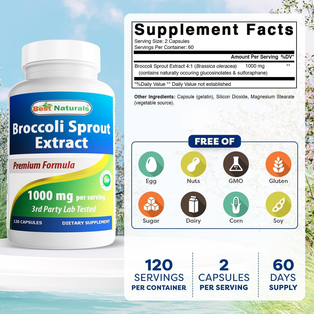 Best Naturals Broccoli Sprouts Extract, 1000 Mg, 120 Count