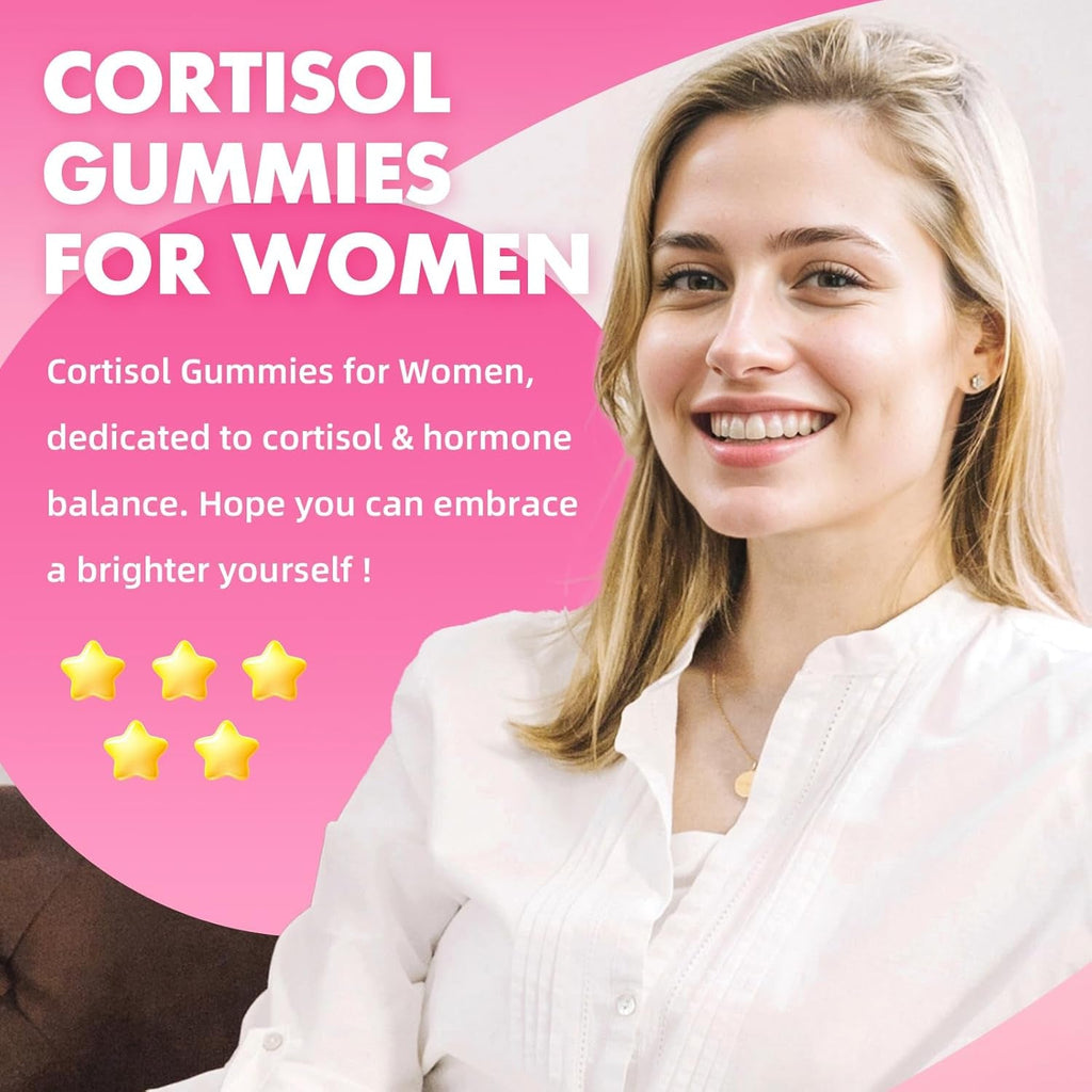 Cortisol Gummies for Women, Cortisol Supplements Gummies with Magnesium Ashwagandha Rhodiola Rosea and L-Theanine Complex for Relaxation and Focus, Zzz Support, Raspberry Flavor, 60 Count