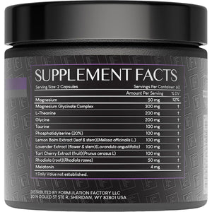 Formulation Factory the Night before Magnesium Glycinate Sleep Aid, 10-In-1 Sleep Supplement with Melatonin 4Mg, L-Theanine, Lemon Balm, Tart Cherry, Relaxation, Recovery, Sleep Support, 120 Capsules