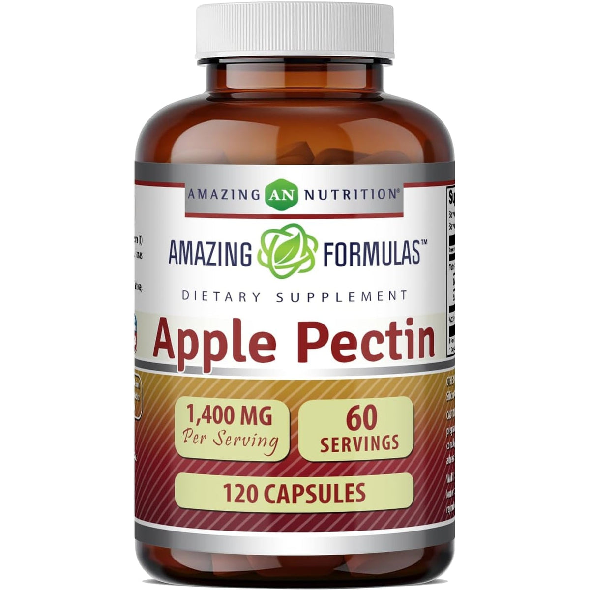 Amazing Formulas Apple Pectin 1400 Mg Supplement | Capsules | Non-Gmo | Gluten-Free | Made in USA (1 Pack | 120 Count)