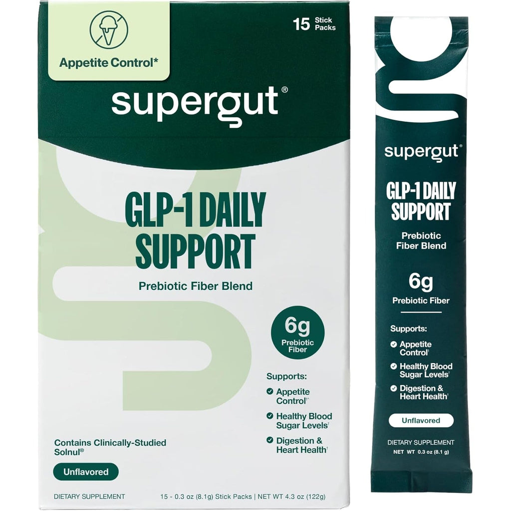 Supergut GLP1 Daily Support - High Fiber GLP-1 Supplement Powder for Women & Men - Sugar-Free Drink Mix for Gut Health (15 Servings)