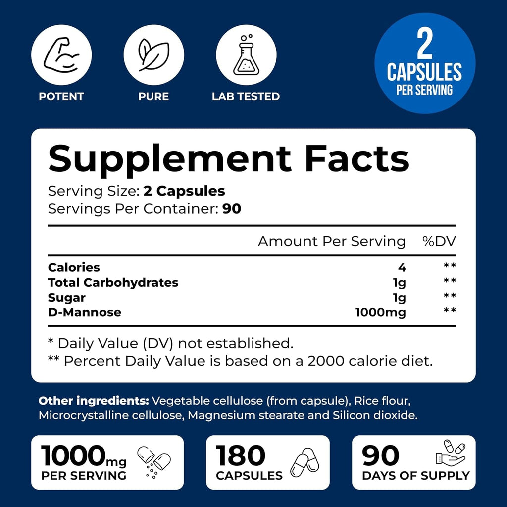 We like Vitamins D-Mannose 1000Mg Capsules - 180 Easy to Swallow Veggie Capsules - Cranberry D Mannose Supplement Helps Support Bladder and Urinary Tract Health