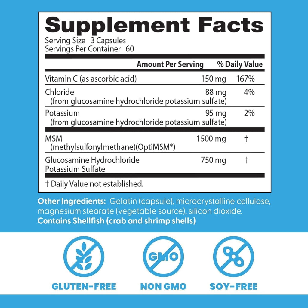 Doctor'S Best Synergistic Glucosamine with MSM Formula - Joint Health Support Supplement for Women & Men, Features Vitamin C, Potassium, & Chloride, Non-Gmo, Gluten Free, Soy Free - 180 Capsules