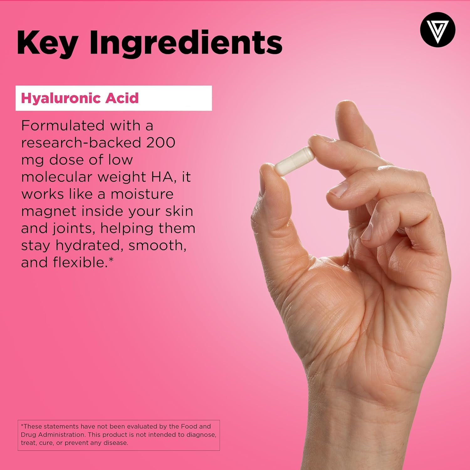 Vital Vitamins Hyaluronic Acid Supplements - Made with 200Mg of Low Molecular Weight Hyaluronic Acid - Supports Skin Hydration & Elasticity from within - 60 Capsules, 60 Servings