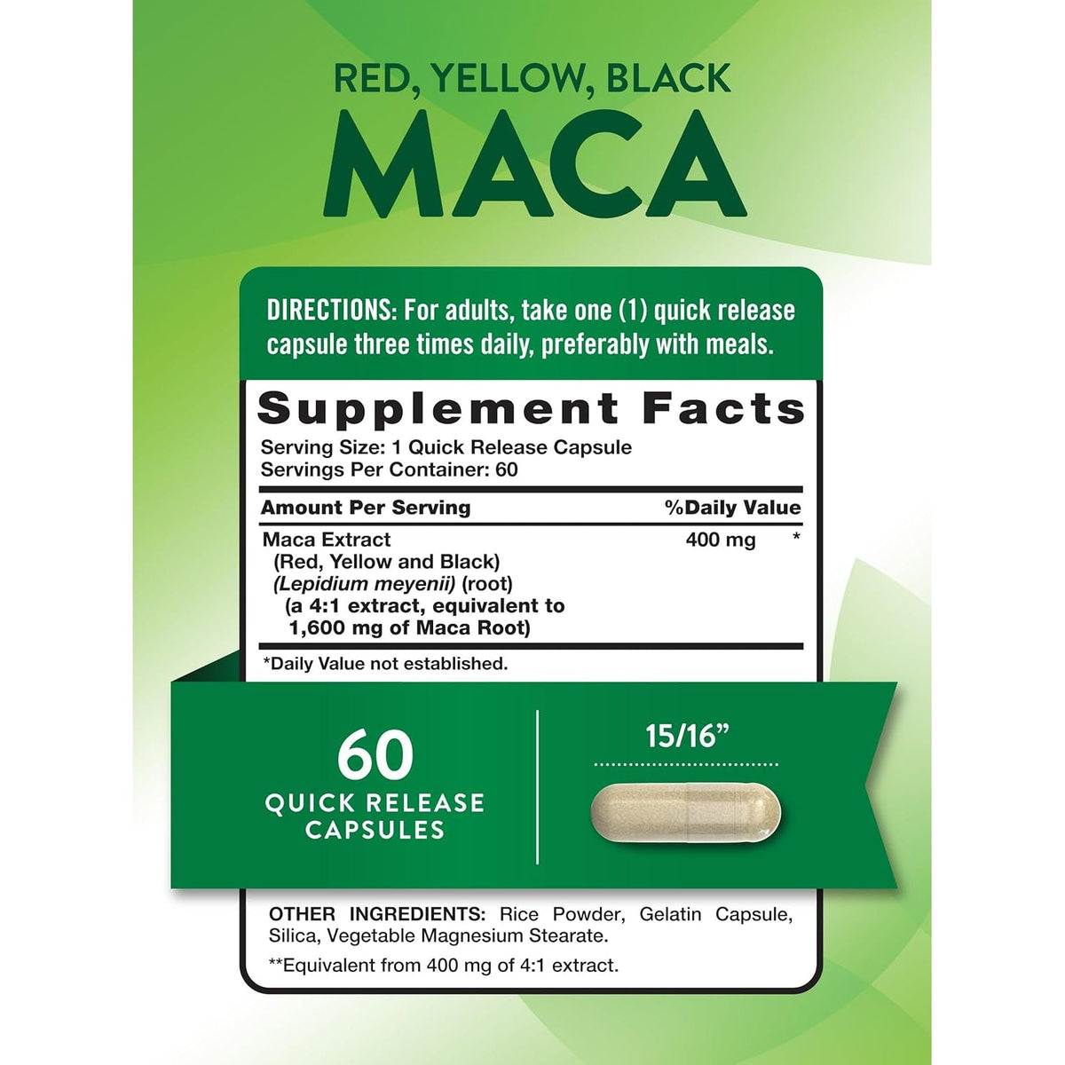 Nature'S Truth Maca Root | 60 Quick Release Capsules | Red, Yellow, and Black | Performance Formula | Non-Gmo & Gluten Free Supplement