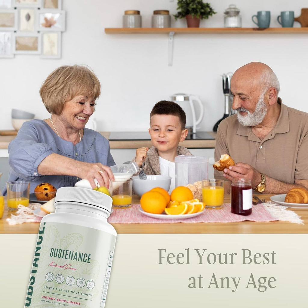 SUBSTANCE. - Nature'S Sustenance Daily Greens, Daily Fruit and Veggies Supplement - Enhance Energy, Mental Clarity - Fruits and Vegetables Supplements - US Made, Vegan-Friendly - 30 Servings.