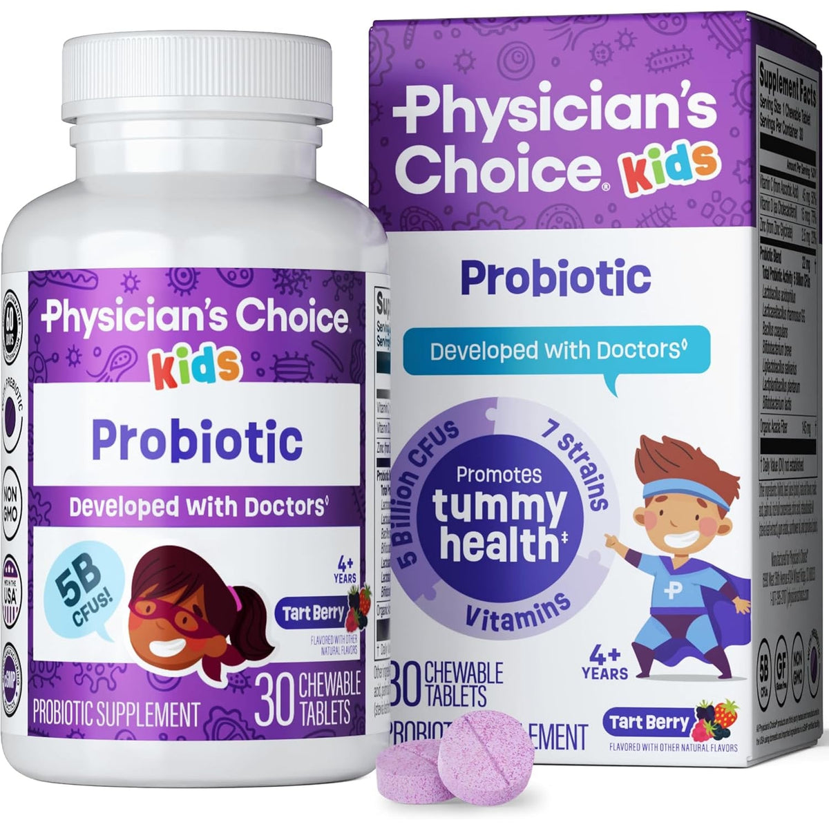 Physician'S CHOICE Probiotics for Kids - 7 Diverse Strains, Organic Prebiotics, Vitamins & Minerals - Clinically Studied L. Rhamnosus GG - Immune & Digestive Support - No Sugar or Artificial Dyes