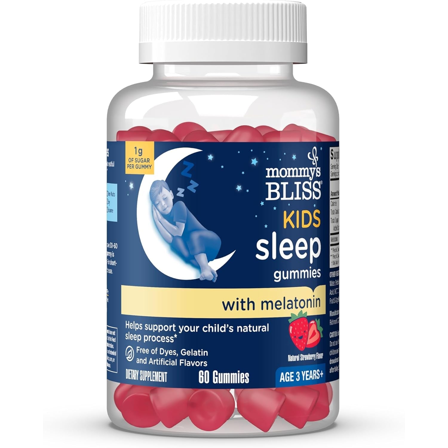 Mommy'S Bliss Kids Sleep Melatonin Gummies, No Artificial Colors, Flavors or Gelatin, Strawberry Flavor Children'S Melatonin Gummies, Age 3+, 60 Count