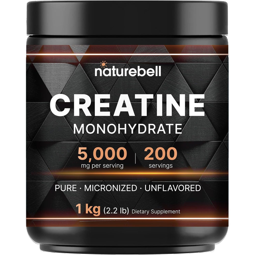 Naturebell Creatine Monohydrate Powder 1,000G, 5,000Mg per Serving, 200 Servings (2.2 Lb) | Micronized, Pure & Unflavored | Pre-Workout Muscle Support* | Keto, Vegan, Filler-Free