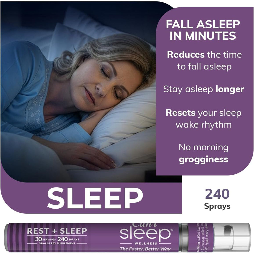 Can-I Sleep Spray for Adults – Fast-Acting Melatonin Spray with GABA & 5-HTP – Sleep Supplement to Fall Asleep Faster & Stay Asleep Longer – No Grogginess, Lack of Sleep Aid – 30 Servings 240 Sprays