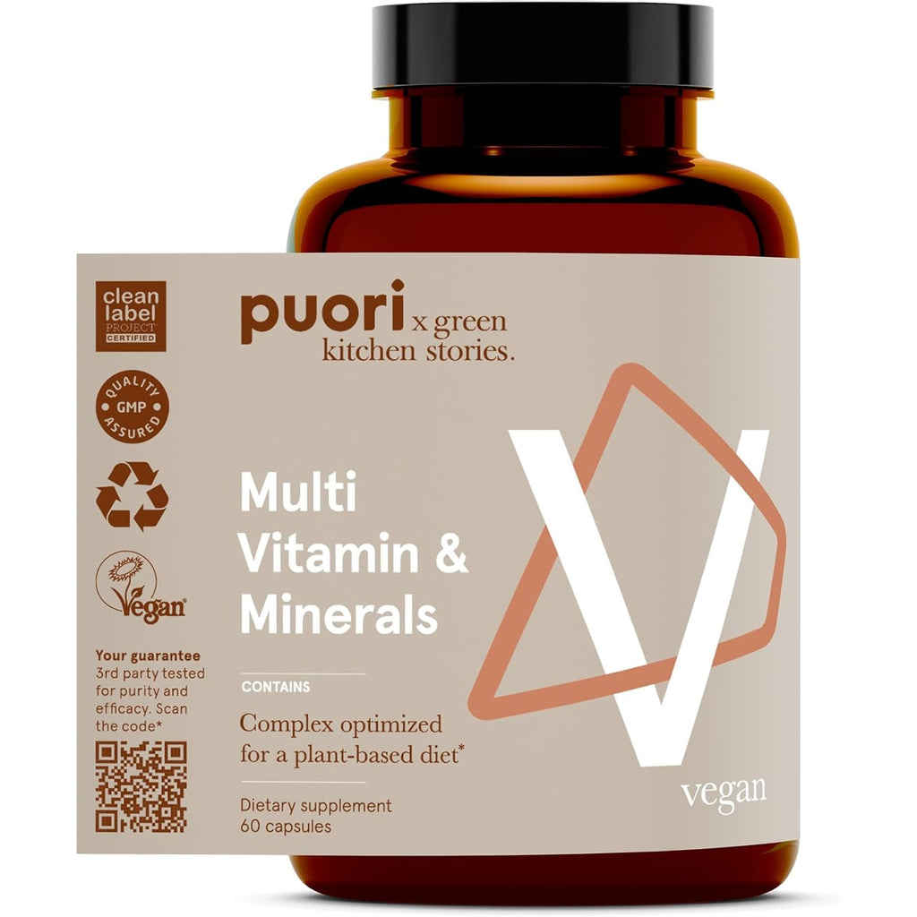 Puori Vegan Multi-Vitamin & Mineral Complex for Men & Women - Blended Multivitamins with 13 Essential Vitamins & 9 Minerals for Overall Health, Nervous & Immune System Support - 60 Capsules