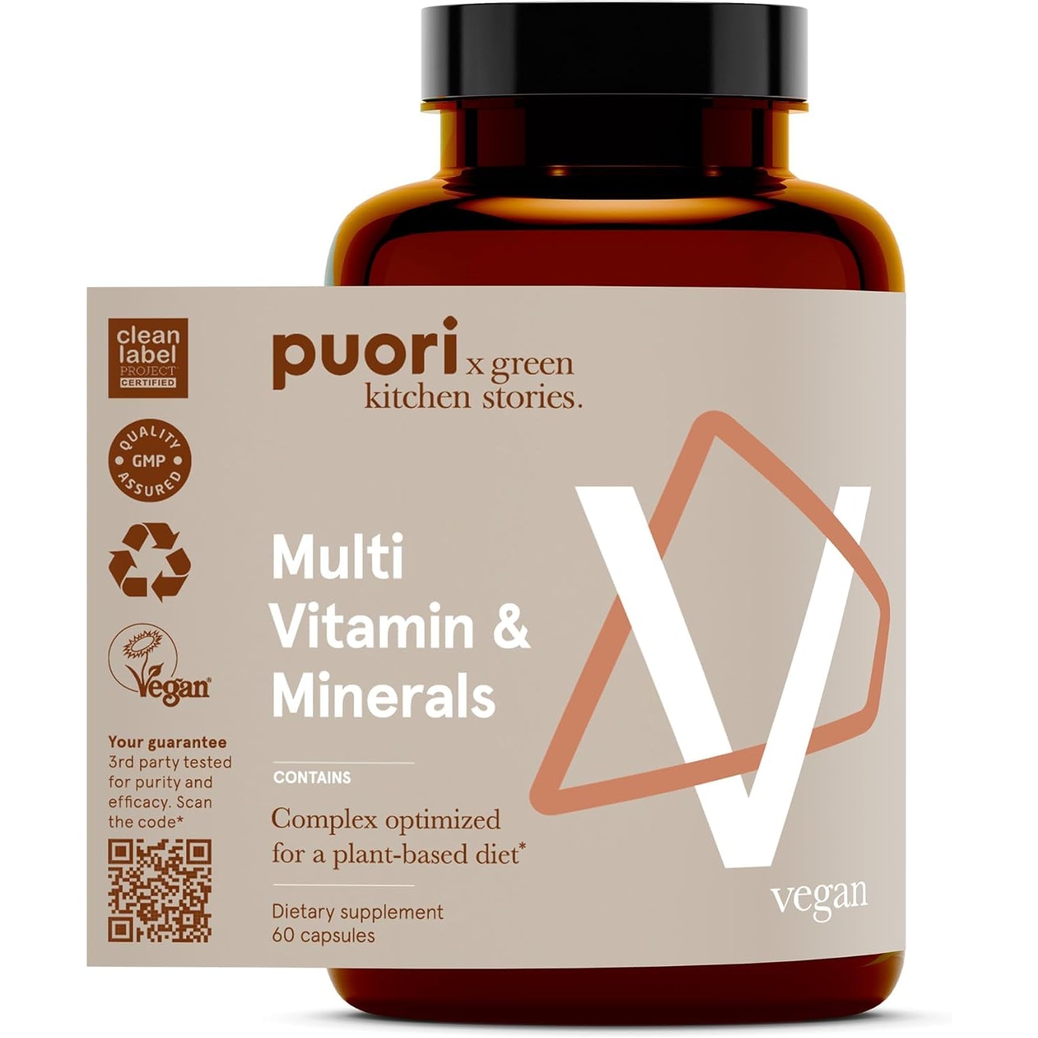 Puori Vegan Multi-Vitamin & Mineral Complex for Men & Women - Blended Multivitamins with 13 Essential Vitamins & 9 Minerals for Overall Health, Nervous & Immune System Support - 60 Capsules