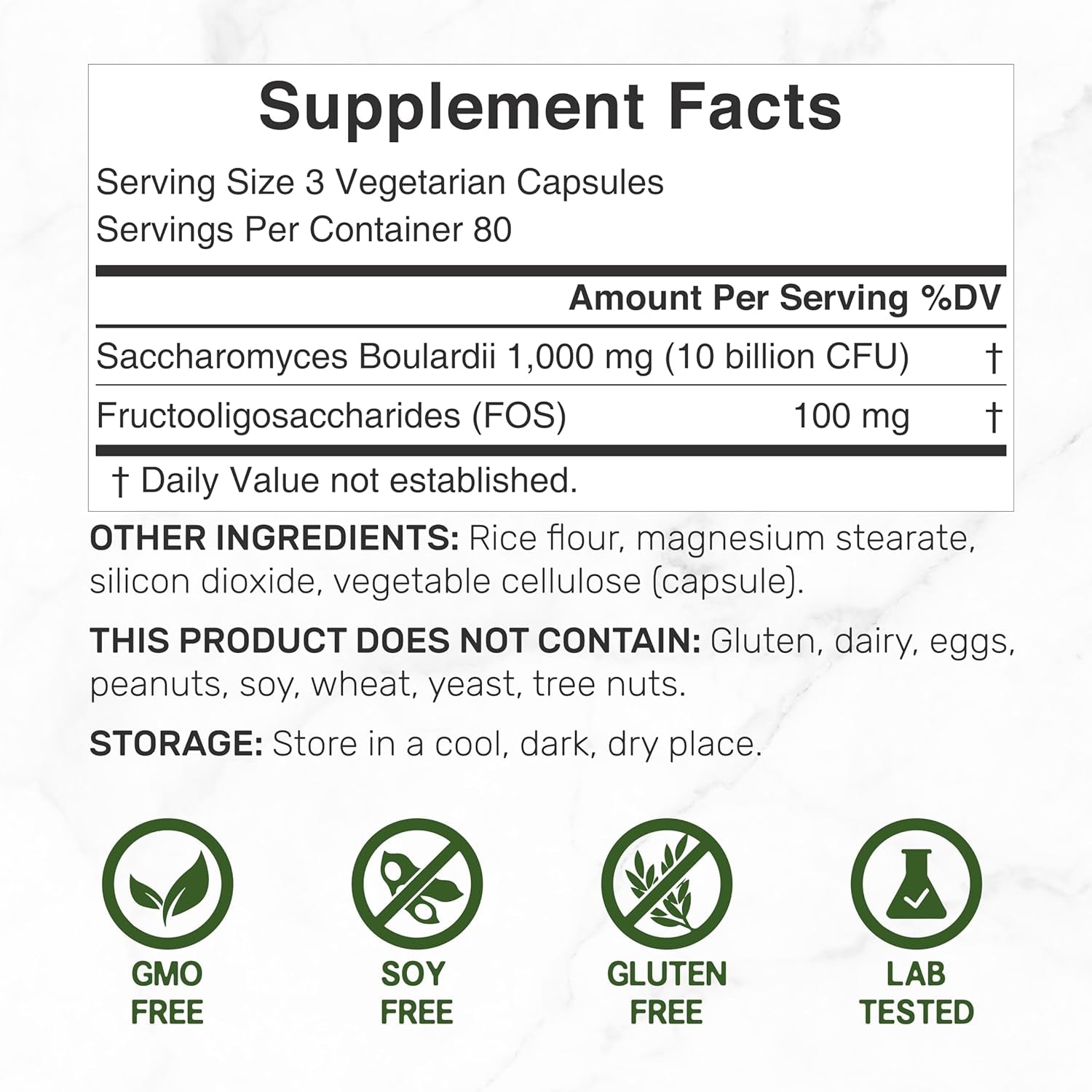Saccharomyces Boulardii Probiotics + FOS Supplement, 10 Billion CFU, 240 Veggie Capsules – Probiotic & Prebiotic for Women & Men – Gut, Immune & Digestive Health Support – Non-Gmo