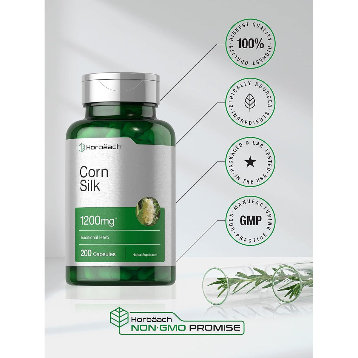 Horbäach Corn Silk Capsules | 200 Count | Non-Gmo, Gluten Free Extract Supplement