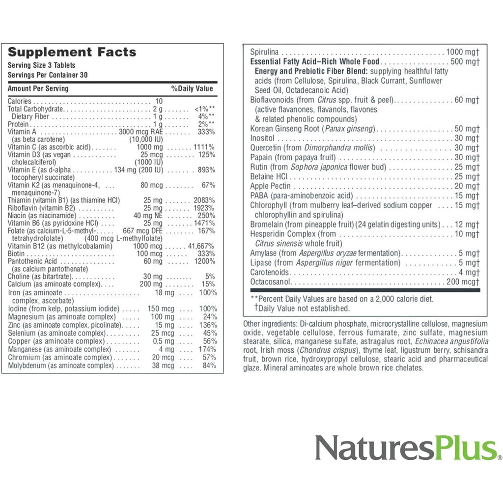 Naturesplus Source of Life - 90 Tablets - Multivitamin & Mineral Supplement with Concentrated Whole Foods - Gluten Free, Vegetarian - 30 Servings