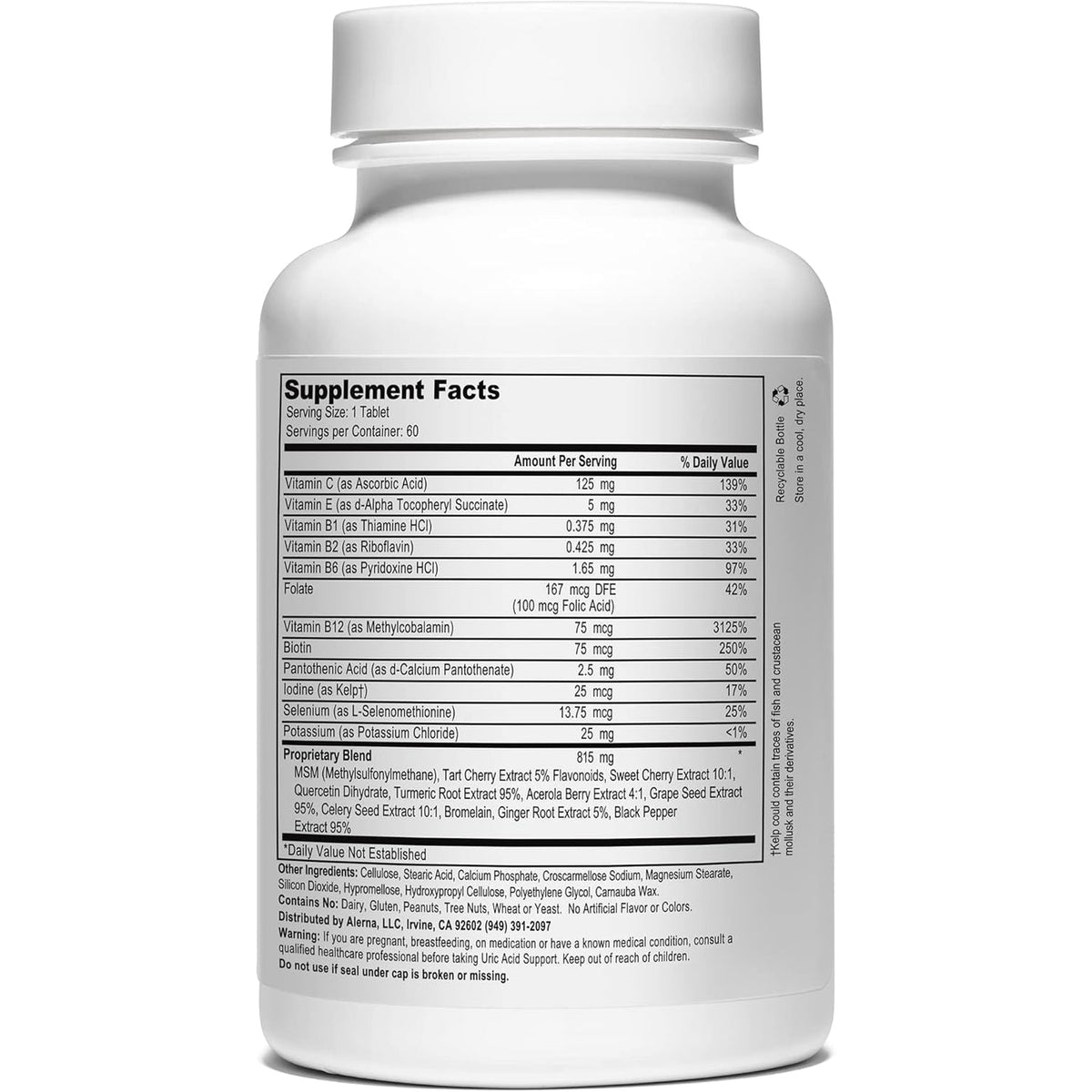 Uric Acid Support Dietary Supplement – Tart Cherry, Celery Extract, Turmeric & Quercetin – Joint Comfort Supplement with Antioxidant Support – 60 Vegetarian Tablets