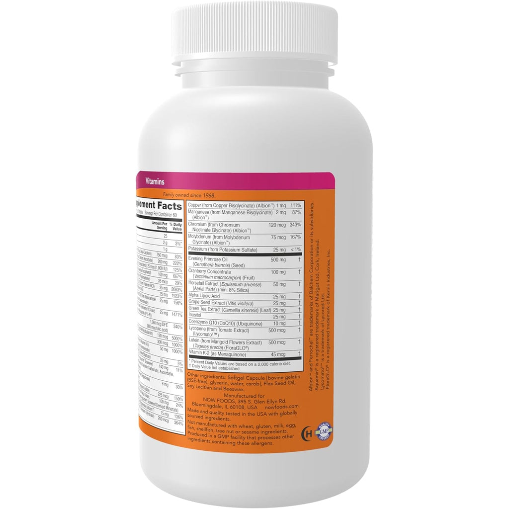NOW Foods Supplements, Eve™ Women'S Multivitamin with Evening Primrose, Cranberry, Green Tea, Horsetail Silica & Coq10, 180 Softgels