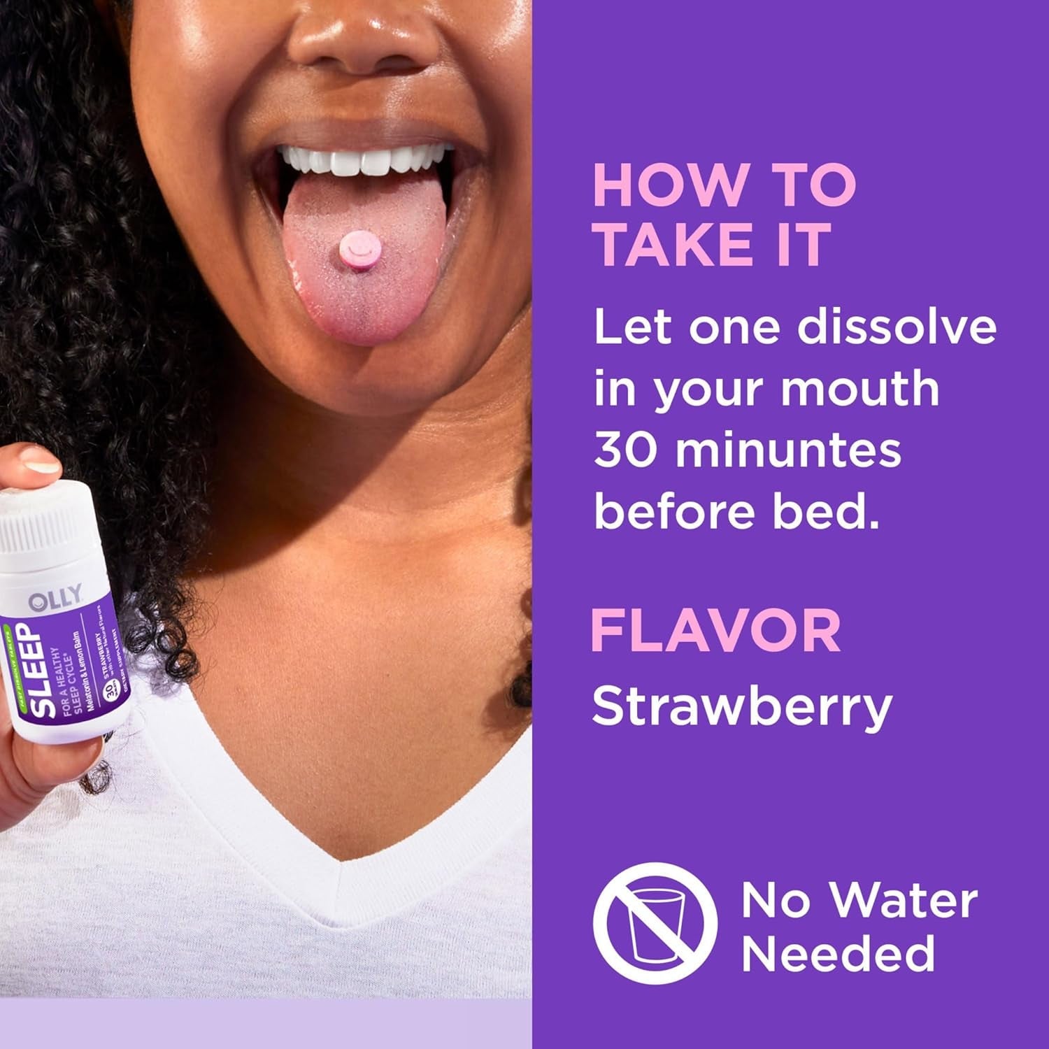 OLLY Sleep Fast Dissolves, 3Mg Melatonin, Lemon Balm, Strawberry Flavor, 30 Day Supply - 30 Count